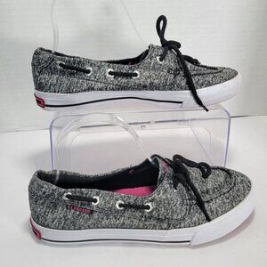 U.S. Polo Assn. Womens 8.5 Gray Black Slip-On Canvas Boat Shoes Loafer Preppy